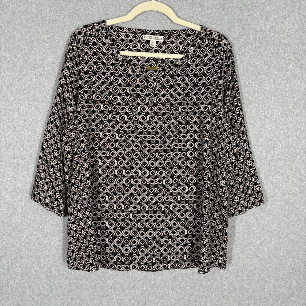 Dana Buchman Blouse XL Black Slinky Tunic Abstract Career Church Butt Cover‎